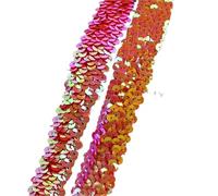 30mm Sequin Lace Trim Elastic Band Ribbon Stretch Fabric For Dress Curtain Clothes DIY Latin Sewing Accessories(AB red,30mm-15Meters)