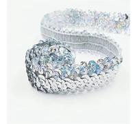 30mm Sequin Lace Trim Elastic Band Ribbon Stretch Fabric For Dress Curtain Clothes DIY Latin Sewing Accessories(LaserSilver,30mm-15Meters)