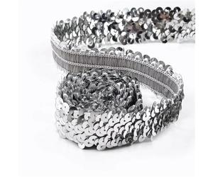 30mm Sequin Lace Trim Elastic Band Ribbon Stretch Fabric For Dress Curtain Clothes DIY Latin Sewing Accessories(Silver,30mm-10Meters)