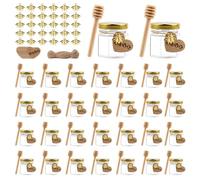 30pcs 45ml Mini Tarros de Miel Hexagonales con Cucharones de Madera, Miel Tarros de Vidrio con Tapa, Colgantes de Abejas, Etiquetas de Papel Kraft, Mini Tarro para Boda Regalos Invitados, Baby Shower