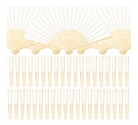 30Pcs Abanico Plegable de Mano Blanco Tela Regalo Recuerdo Detalle para Invitados de Boda Fiesta o Baile Arte Madera