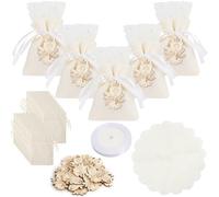30pcs Bolsas De Tela PequeñAs 8x10cm Bolsas De Regalo Con CáLiz De Madera y Cinta De Organza Para Bautizo Primera ComunióN Nacimiento Boda Regalos, Beige