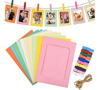 30Pcs Colorido Marcos de Fotos de Papel Kraft con 30Pcs Clips de Madera y 3 Pcs Cordel, 6x4 inch Marcos de Fotos de Cartón, Marco de Imágenes de Papel para Hogar Colegio Oficina Pared Decoración
