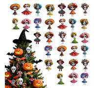 30pcs Halloween Ornaments - 2D Wooden Hanging Decor, Spooky Day of The Dead Pendant Decorations with Gothic Style and Festive Ghost Patterns | Día de los muertoss Ornaments Holiday Party Decorations