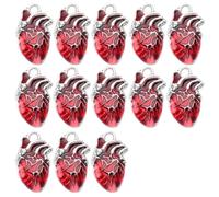 30Pcs Heart Charms Bulk Alloy Anatomical Red Enamel Metal Antique Silv