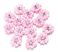 30Pcs/lot Mini Satin Ribbon Flowers 4cm Multicolor Rhinestones Handmade Flower For DIY Hair Clip Clothing Decoration Accessories(Light pink)