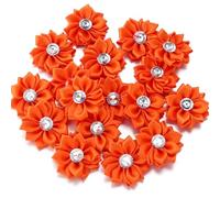 30Pcs/lot Mini Satin Ribbon Flowers 4cm Multicolor Rhinestones Handmade Flower For DIY Hair Clip Clothing Decoration Accessories(Color 10)