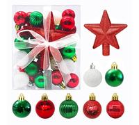 30Pcs Mini Bolas de Navidad Con Percha, 3CM Pequeñas Bolas Rojas, Verdes y Blancas - Set de Decoración Para Árbol de Navidad y Mesa