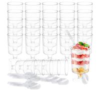 30PCS Mini Cuencos de Postre CHUNLINLAODA-130ml Vasos de Postre Redondos de Plástico,Tazas de Postre con Cucharas,Transparente Parfait Tazón para Servir Reutilizable Fiesta de Mousse(Transparente 2)