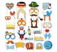 30pc's Oktoberfest Photo Booth Props - Reusable Paper Mustache Sausage Party Supplies | Fun Selfie Decorations for Weddings, Birthdays, Holidays - Outdoor Club Events & Festive Cultural Gatherings