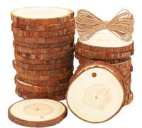 30PCS Rodajas de Madera Círculos, BetterJonny Discos de Madera Rebanada Natural Con 10m Cuerda Maderas Naturales Perforado Con Corteza de Árbol para Adornos de Halloween Navidad Manualidades,7-8cm