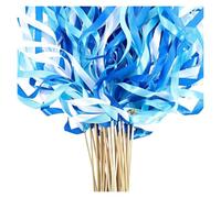 30PCS Silk Ribbon Wands Champagne Streamers With Bells Fairy Sticks Party Props Wedding Favors Para Fiestas(Blue)