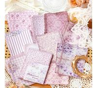 30PCS Vintage Scrapbook Pages, Junk Journal Art Deco Supplies Cards-Purple | Hojas temáticas de ensueño de verano de 10 x 14 cm, adornos estéticos florales de damasco, kit de arte retro desgastado con