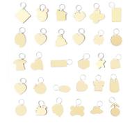 30pcs Wooden Key Chains, Unfinished Wood Crafts Blanks Pendant for Engraving DIY Material, Craft Decor Accessories for Wedding Birthday Christmas, Styles Shipped Random