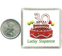 30th Birthday Lucky Silver Sixpence Gift in presentation keepsake box. Great good luck present idea for man or woman