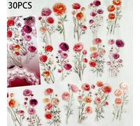 30uds/120uds de Stickers PET Transparentes de Flores para , Perfectos para Diarios Junk Decorativos Hechos a y Collages