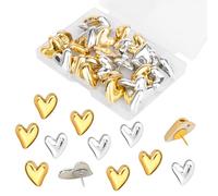 30uds Chinchetas Corazón Bonitas, Doradas y Plateadas, Chinchetas Decorativas Bonitas para Tableros Corcho Tablones Anuncios Paredes Hogar Oficina Carteles Fotos Postales Mapas Fijación