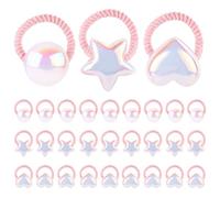 30uds Goma de Pelo Niña, 3 Estilos Goma de Pelo con Perlas para Niños Goma Pelo de Color Caramelo Goma Pelo con Corazón y Estrella Accesorios para el Pelo Niña