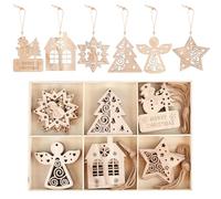 30uds Juego Adornos Madera para Árbol Navidad, 8cm Manualidades Navideñas Adornos Arbol Navidad Decoración Navideña Adorno Recortado Decoración en Blanco para Fiesta Navidad en la Granja