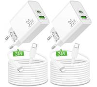 30W 2-Puerto Cargador Carga Rapida + 3M Cable para iPhone 14 13 12 11 | Rapido USB-C USB-A Enchufe PD Cargador Adaptador para iPhone 8 7 6 Pro MAX Plus Mini XS XR X SE, for AirPods/iPad, 4-Pack