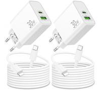 30W 2-Puerto Cargador Carga Rapida para iPhone 14 13 12 11 Pro MAX Plus Mini XS XR X SE 8 7 6, for AirPods/iPad, Rapido USB-C USB-A Enchufe PD3.0 Cargador Adaptador con 2M Cable 4-Pack