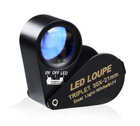 30x Aumento Joyas Lupa con UV & 6 LED Ligero, 21mm Óptico Vidrio Trillizo Lupas Lens Portátil Mano Aumentador Herramienta