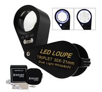 30x Lupa Joyería Lupa LED UV Ligero 21mm Acromático Trillizo Lente Óptico Vaso Bolsillo Joya Aumentador Herramienta Joyero, Sello Filatelista, Acuñar Numismático