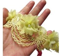 30x Pink Pearl Chiffon Flower Embroidered Lace Edge Trim Ribbon Floral Applique Fabric Handmade DIY Wedding Dress Sewing Craft(Yellow)