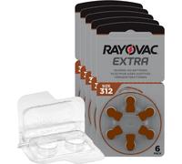 30x Rayovac Extra Advanced p312 pilas para audífonos 5x6 blíster PR41 marrón 24607 + caja de almacenamiento para 2 pilas de audífonos (10, 13, 312, 675), caja de pilas para 2 pilas de botón hasta 12