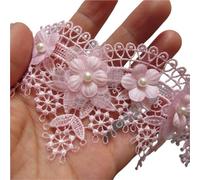 30x White Grape Flowers Pearl Lace Trim Ribbon Embroidered Knitting Wedding Dress Handmade Patchwork Sewing Supplies Crafts(Pink)