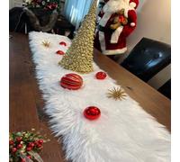 30x120 cm Camino de Mesa Moderno Blanco Felpa Largo,Camino de Mesa Navidad,Aspecto de Piel Sintética Decoracion Mesa de Navidad&Boda,Cumpleaño Deco