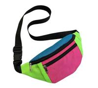 30x15cm 80s 90s Neon Fanny Pack with Adjustable Belt, 2 Zipper Pocket | Retro 80s 90s Bright Neon Color Design, Water Resistant Nylon with Two Zippered Pockets, Adjustable Belt Fits 18.8