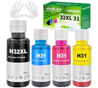 31 32 31XL Tinta Compatible con HP 31 32XL Botellas de Recarga de Tinta para Smart Tank 5105 7005 7006 7305 7306 7605 Smart Tank Plus 315 319 455 515 516 530 (4-P Negro/Cian/Magenta/Amarillo)