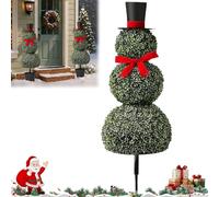31.5 Inch Artificial Snowman Shaped with Red Bow Santa Hat, Christmas Snowman Topiary Tree Outdoor, Boxwood Topiaries for Indoor Home Porch Yard Holiday Decor