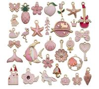 31 colgantes de color rosa, para hacer joyas, joyas de metal esmaltado, colgantes hechos a mano, accesorios para pulsera, adecuados para la fabricación de joyas, colgantes para monedero, Acero aleado