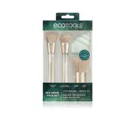 EcoTools, Sea Gems - Juego de 4 brochas y esponjas para maquillaje de cara y esponja, ecológicas, para base, colorete, contorno y polvos de fijación, plástico reciclado, libre de crueldad animal.