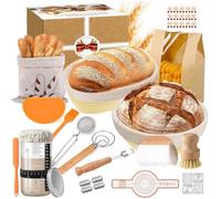 31 Piezas Banetones Para Pan, Kit Completo de Panadero,Cesta de Fermentación para Pan Con Cuchillo de Panadero, Tela de Lino, Funda, Raspador de Masa y Cepillo para Principiantes y Experimentados