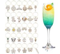 31 Piezas Marcadores de Vasos Colgantes Temáticos para Copas de Vino, Identificación de Etiquetas para Playa, Marcadores de Copas y Calice Charms para Copas, Decoraciones para Fiestas de Degustación
