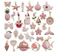 31 Uds. Lindo Colgante De Gota De Aceite Rosa, Accesorios Para Collar, Conjunto De Colgante Diy, Fabricación De Joyería De Colgantes Con Esmalte De Aleación, Colgante Con Incrustaciones De Oro