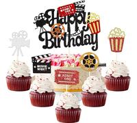 31 unidades de decoración para tartas de teatro de película con purpurina, para la noche, palomitas de maíz, cupcakes, temática de Hollywood, decoración de tartas de bebé, decoración para niños,