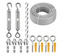 31 unids/set Kit de cuerda alambre acero inoxidable barandilla PVC tendedero fijo for acampar 2mm 10/15/20M(20M)