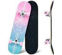 31 x 8 Pulgadas Skateboard Completo, 8 Capas Madera de Arce Doble Patada Rueda Completa para Monopatín Skateboard para Principiantes Hombres y Mujeres Jóvenes