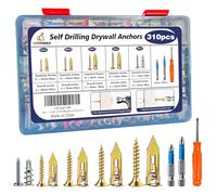 310 anclajes autoperforantes para paneles de yeso con kit de tornillos, perno de expansión de metal de 5 tamaños para pared seca, 155 anclajes de chapa y 155 tornillos, no necesita taladro