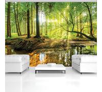 312x219cm No Tejido Papel Mural para Dormitorio Verano Bosque Escena Verde Trees