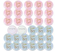 32 Chapas de Revelación de Género 4,5 cm, Pins Team Boy Girl Baby Shower | Pack de 32 Chapas de 4,5 cm para Revelación de Género, 16 Team Boy y 16 Team Girl de Acero y Plástico con Alfiler Trasero