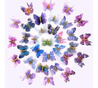 32 clips para el pelo de mariposa, BetterJonny 3D con purpurina y mariposa, juego de clips para el pelo, accesorios para el pelo, para niñas, mariposas, accesorios para el cabello, color azul y morado