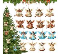 32 colgantes de ángel de Navidad con cuerda, decoración de árbol de Navidad de madera, para decoración de ventanas, fiestas, decoración