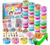 32 Colores DIY Slime Kit, Slime Making Kit para niñas, Crystal Clear Slime, Glow in The Dark Slime con complementos Bolas de Espuma, amuletos, Purpurina, Juguetes de Regalo para niños