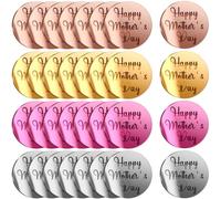 32 Decoración Redonda para Cupcakes con Diseño de Happy Mothers Day Disco de Espejo Acrílico para Adornos de Tartas Dije de Adorno Grabado para Cumpleaños Día de Madre, 4 Colores