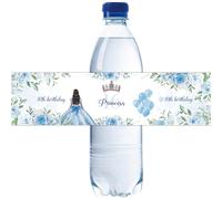 32 etiquetas azules para botellas de agua con texto en inglés "Happy 16th Birthday", envoltorios para botellas de princesa dieciséis para niñas, calcomanías florales para botellas de 16 cumpleaños